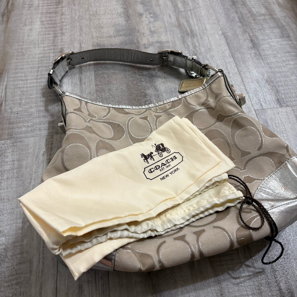 Coach Tan and Silver Shoulder Bag